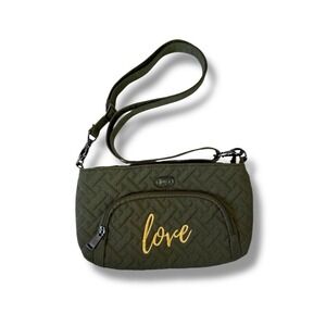 LUG Flyer Crossbody Wristlet Belt Shoulder Bag Olive Green Quilted "Love" Travel